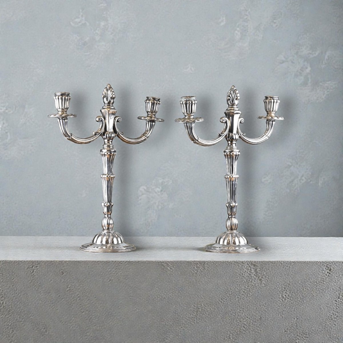 Coppia di Candelabri In Argento - Italia Anni 30-photo-2